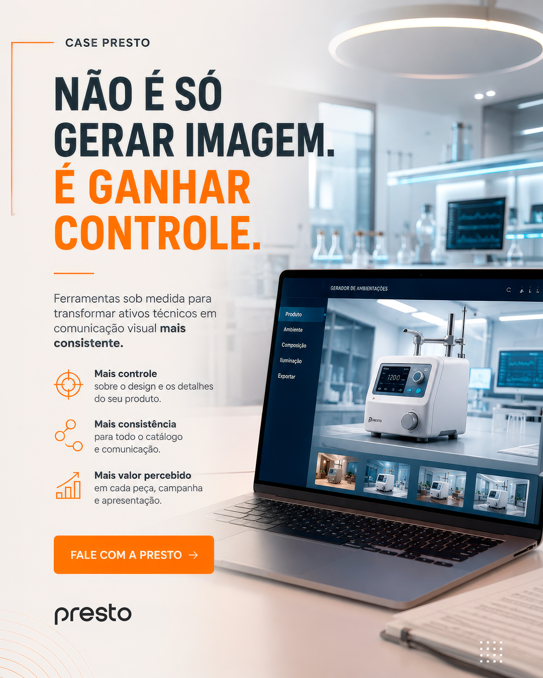 Case Presto sobre transformação de imagens técnicas de produto em ambientações comerciais